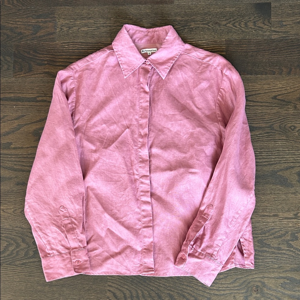Reformation Pink Casual Button-Down Shirt